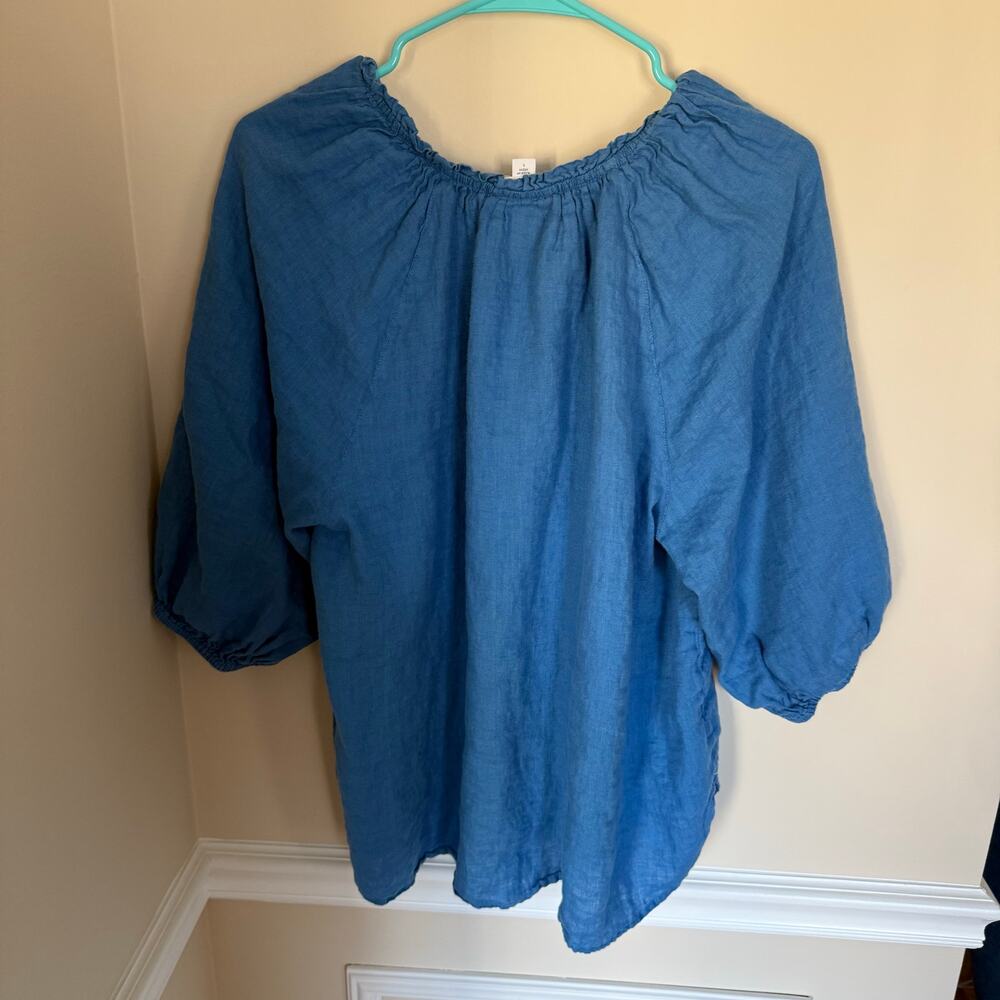 J. Jill Blue Peasant-Style Linen Blouse - Picture 3 of 11